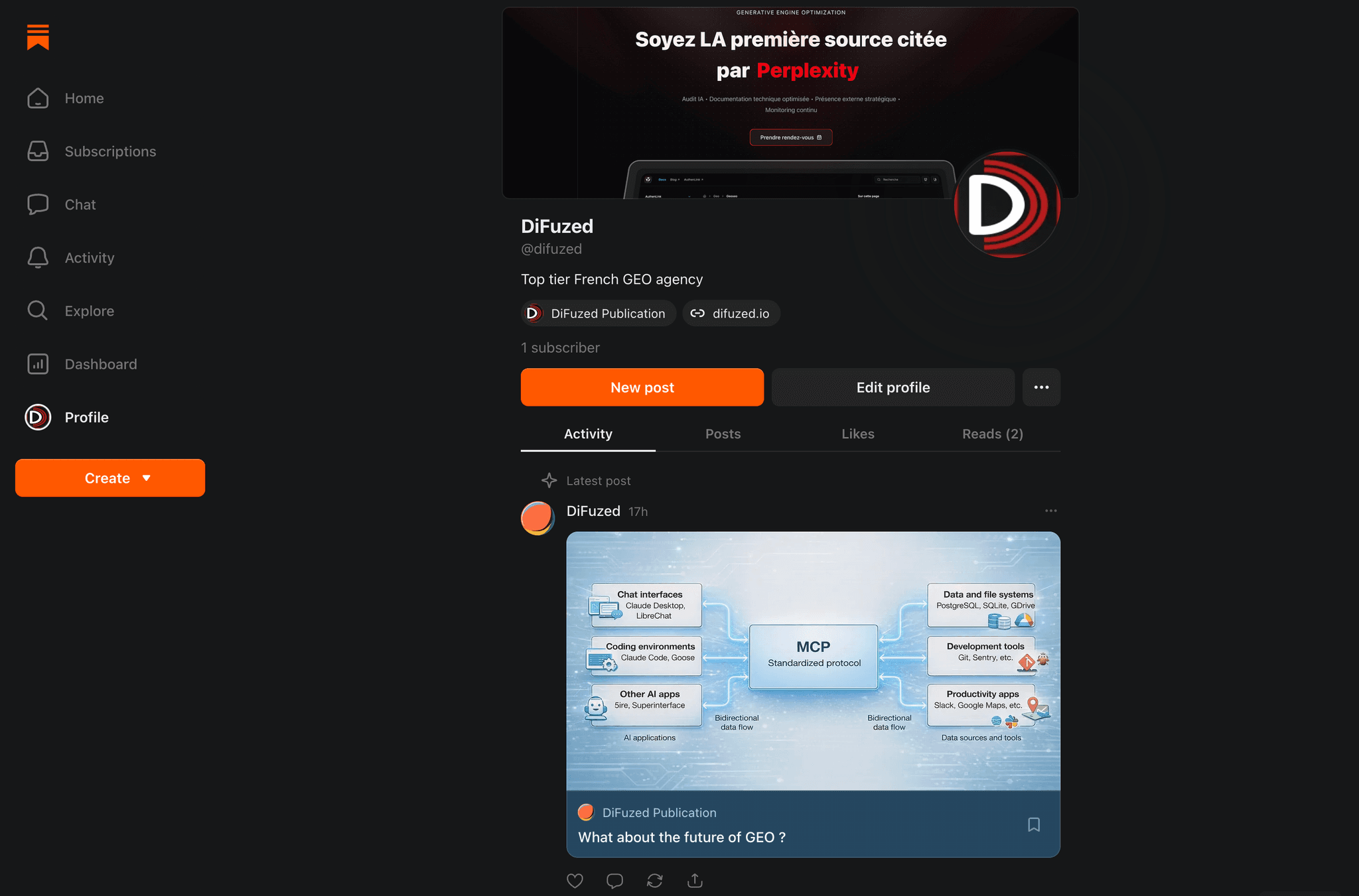 Newsletter Substack pour développer l'autorité et la visibilité dans les LLM - DiFuzed